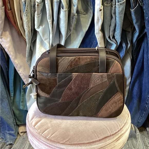 Vintage 80's leather Patchwork oversized frame Bag - Picture 2 of 9